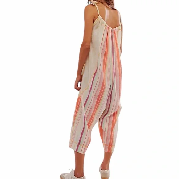 Free People dream in color convertible Yellow Striped Pants/Romper, jumpsuit,NWT - Picture 4 of 8